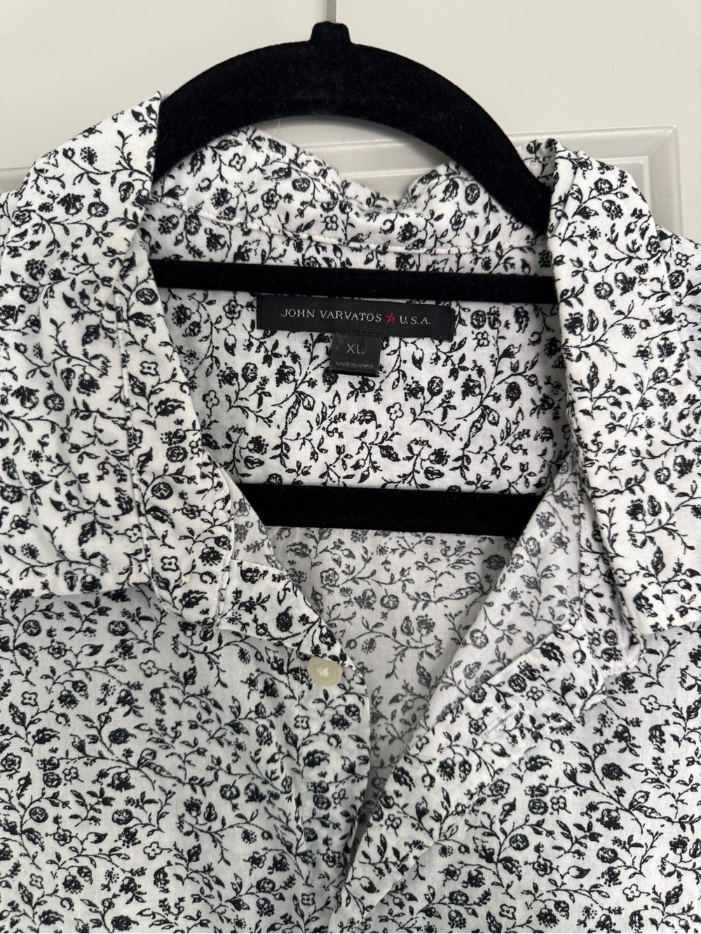John Varvatos White Shirt with Black Floral Print